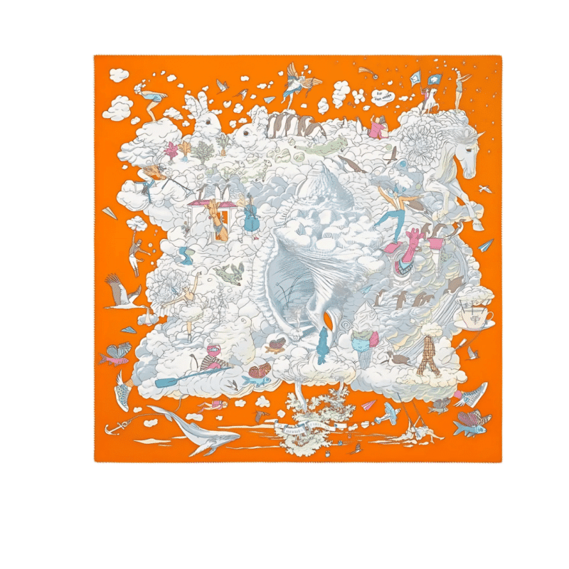 HERMES SUR MON NUAGE SCARF ORANGE 90CM H003900S 11
