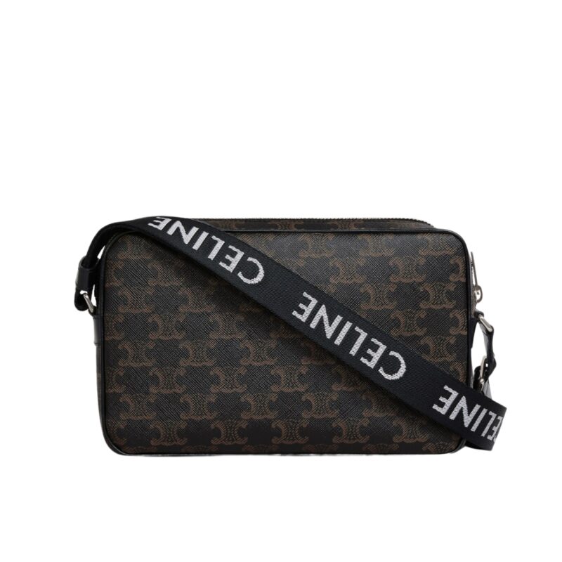 CELINE MEDIUM MESSENGER BAG IN TRIOMPHE CANVAS BLACK 23CM 197202DND 38OS