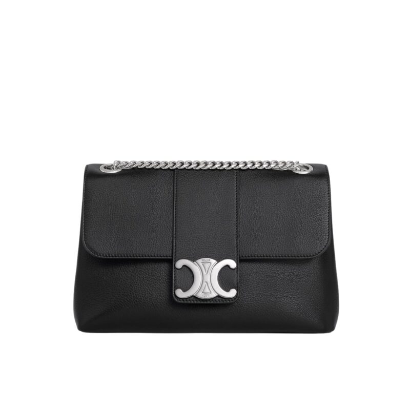 CELINE MEDIUM VICTOIRE BAG IN SUPPLE GRAINED BLACK 25CM 115853FDU 38SI