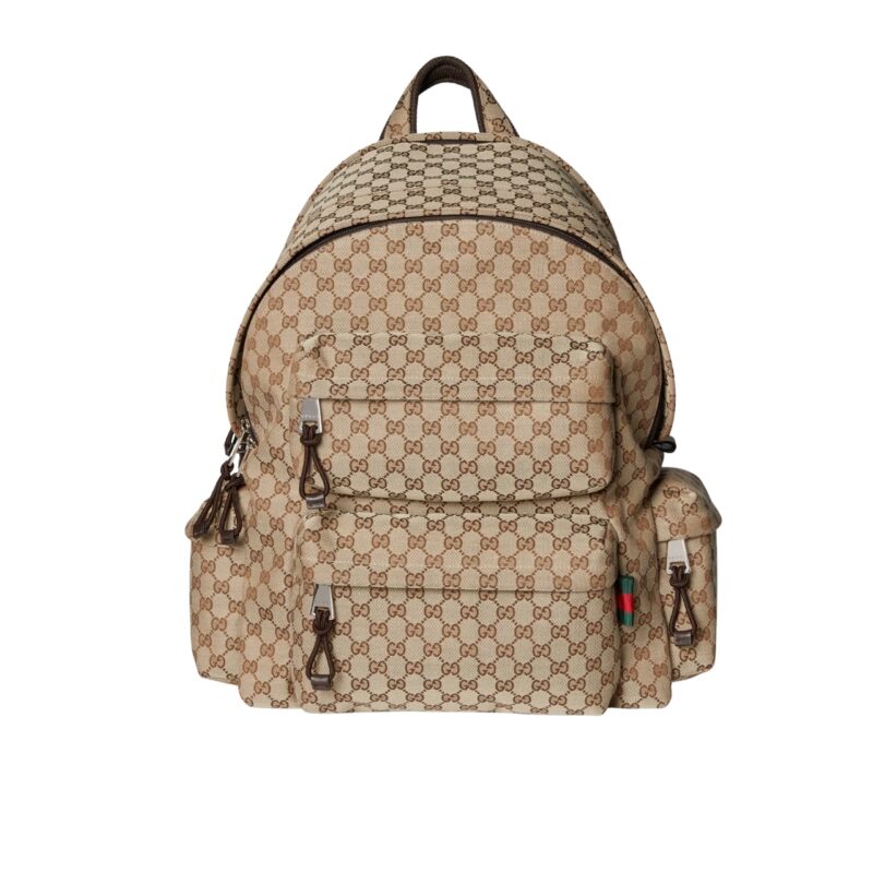 GUCCI GG CANVAS LARGE BACKPACK BEIGE AND DARK BROWN 40CM 800182 FADSC 9852