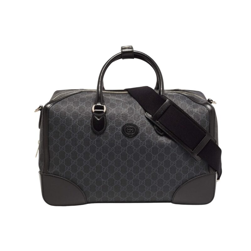 GUCCI BLACK GG SUPREME CANVAS INTERLOCKING G DUFFLE BAG BLACK 42CM