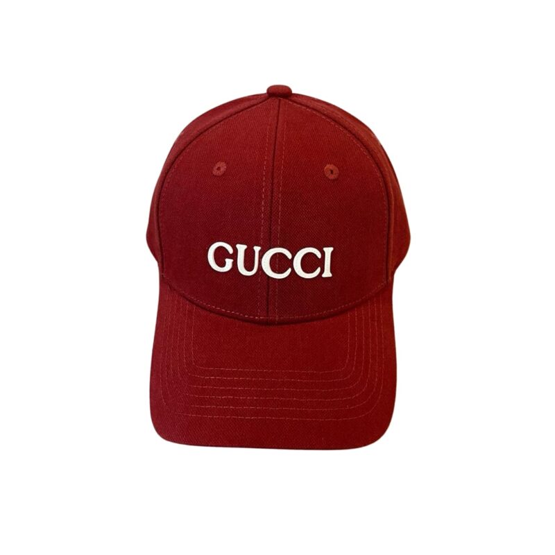 GUCCI EMBROIDERED COTTON BASEBALL CAP RED