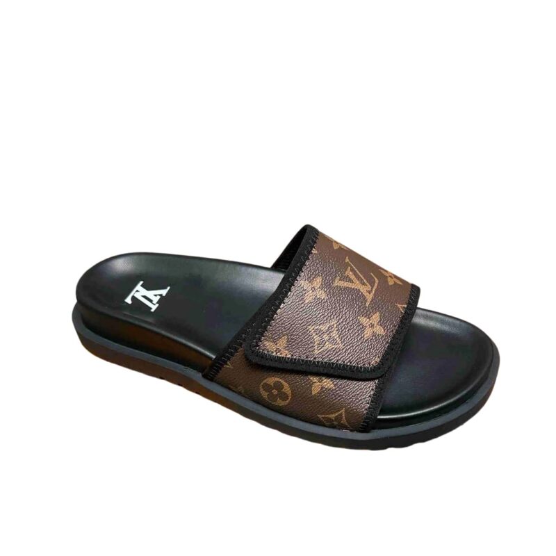 LOUIS VUITTON VELCRO SLIDES MONOGRAM BROWN