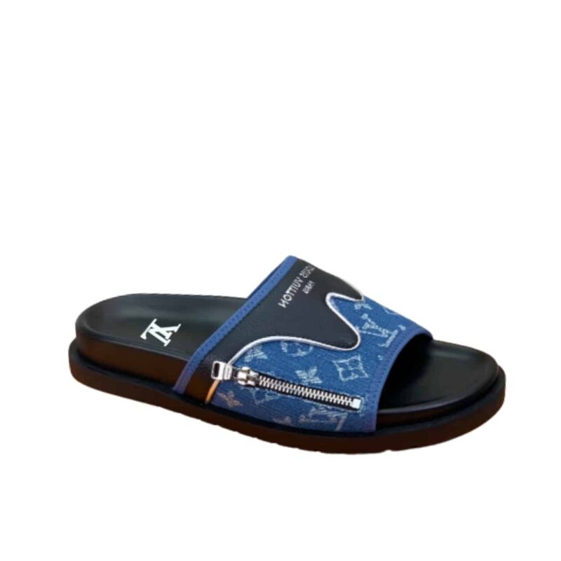 LOUIS VUITTON  VELCRO SLIPPERS LOCK EDGE DENIM BLUE