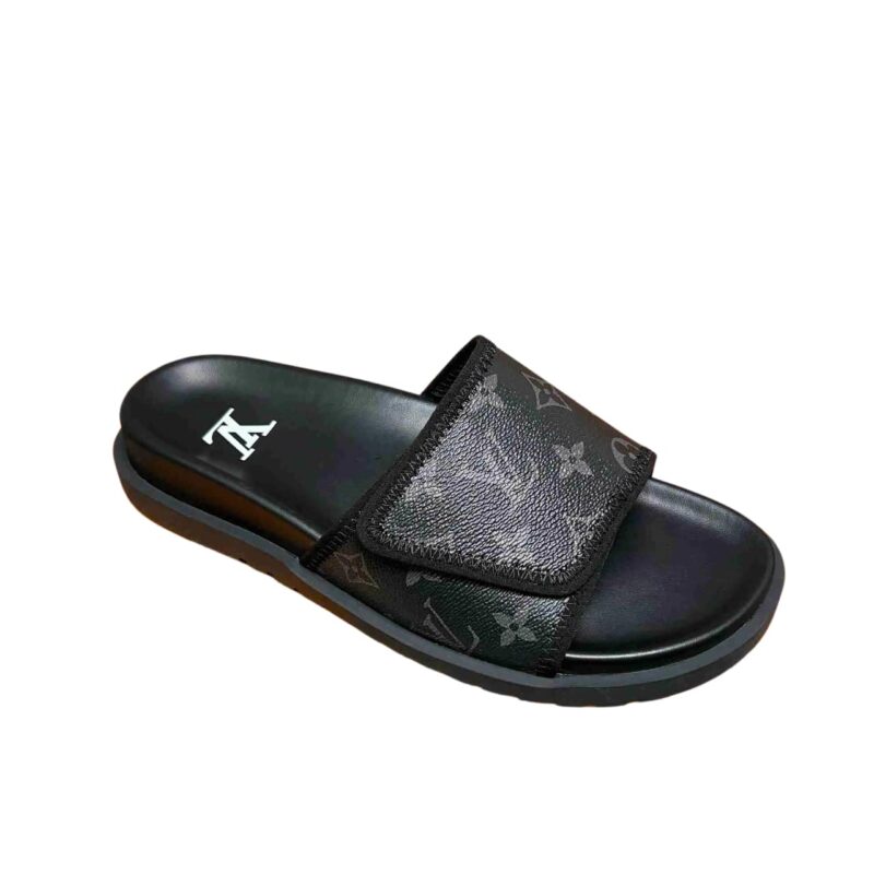 LOUIS VUITTON VELCRO SLIDES MONOGRAM BLACK