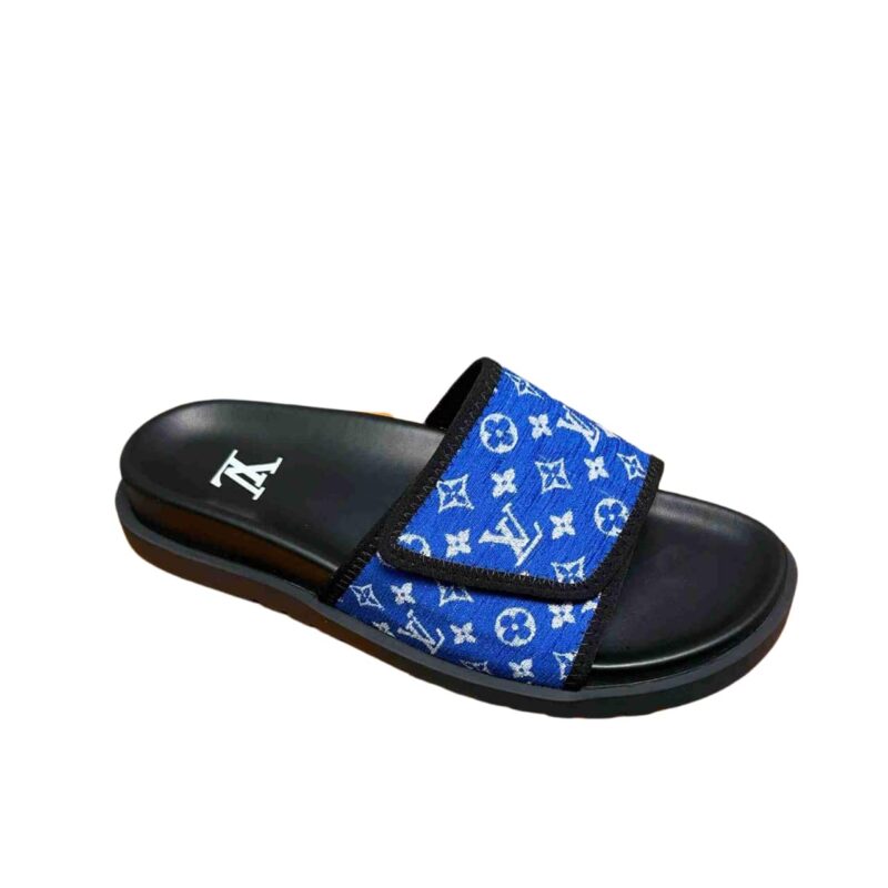 LOUIS VUITTON VELCRO SLIDES MONOGRAM BLUE
