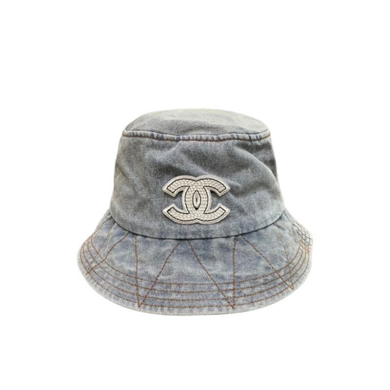 CHANEL CC DENIM BUCKET HAT BLUE