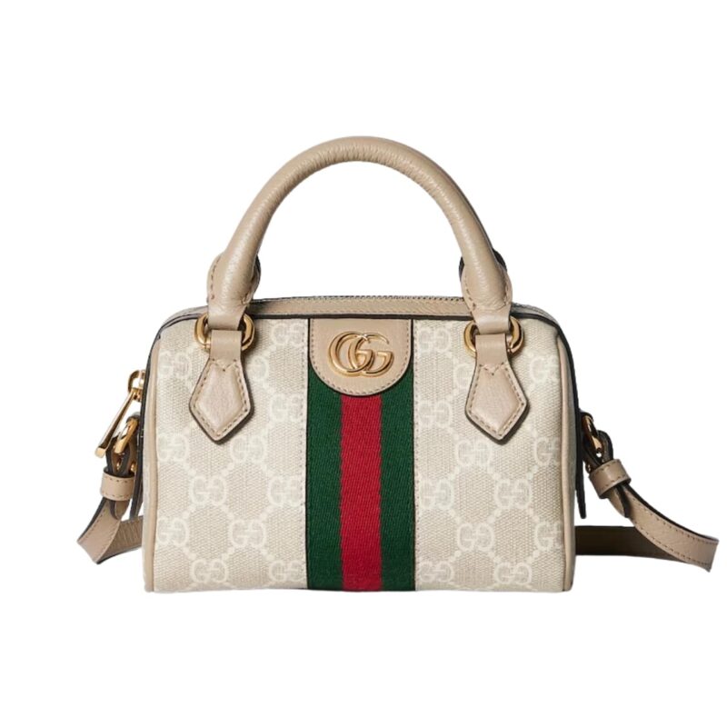 GUCCI OPHIDIA MINI BOSTON BAG BEIGE AND OATMEAL 17CM 781490 UULAG 9643