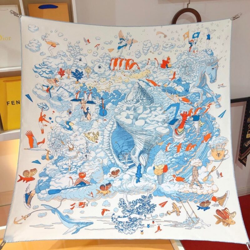 Alternative view of HERMES SUR MON NUAGE SCARF WHITE 90CM H003900S 05