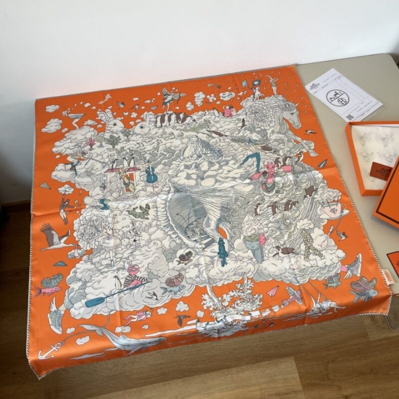 Alternative view of HERMES SUR MON NUAGE SCARF ORANGE 90CM H003900S 11