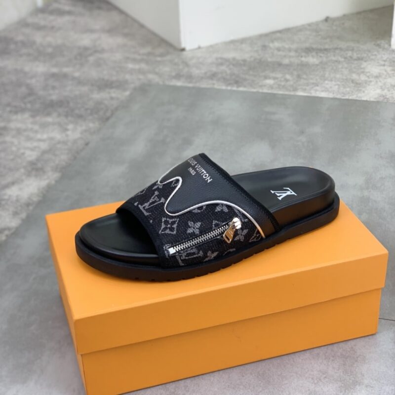 Alternative view of LOUIS VUITTON  VELCRO SLIPPERS LOCK EDGE DENIM BLACK