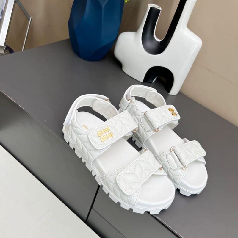 Alternative view of MIUMIU SPORTY MATELASSE NAPPA LEATHER SANDALS WHITE 5X135E 88T F0009 F 010