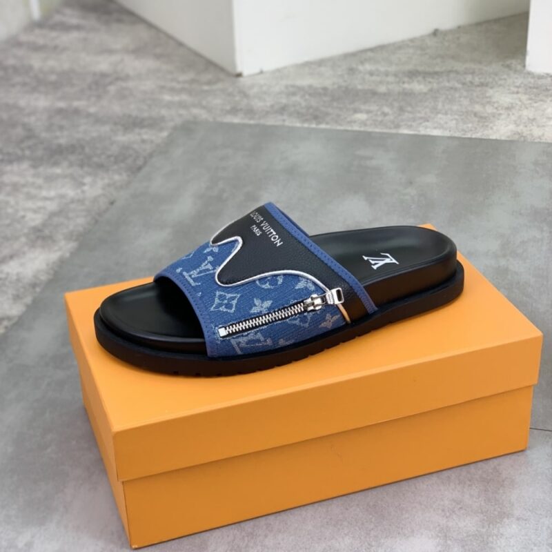Alternative view of LOUIS VUITTON  VELCRO SLIPPERS LOCK EDGE DENIM BLUE