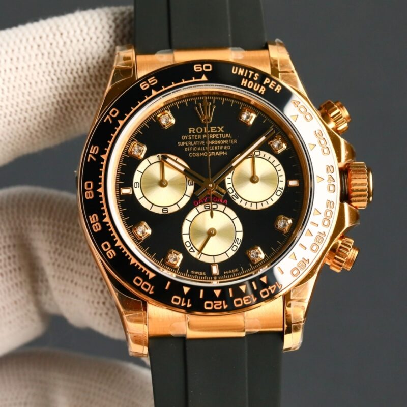 Alternative view of ROLEX COSMOGRAPH DAYTONA BRIGHT BLACK AND GOLDEN WITH DIAMONDS 40MM 126518LN