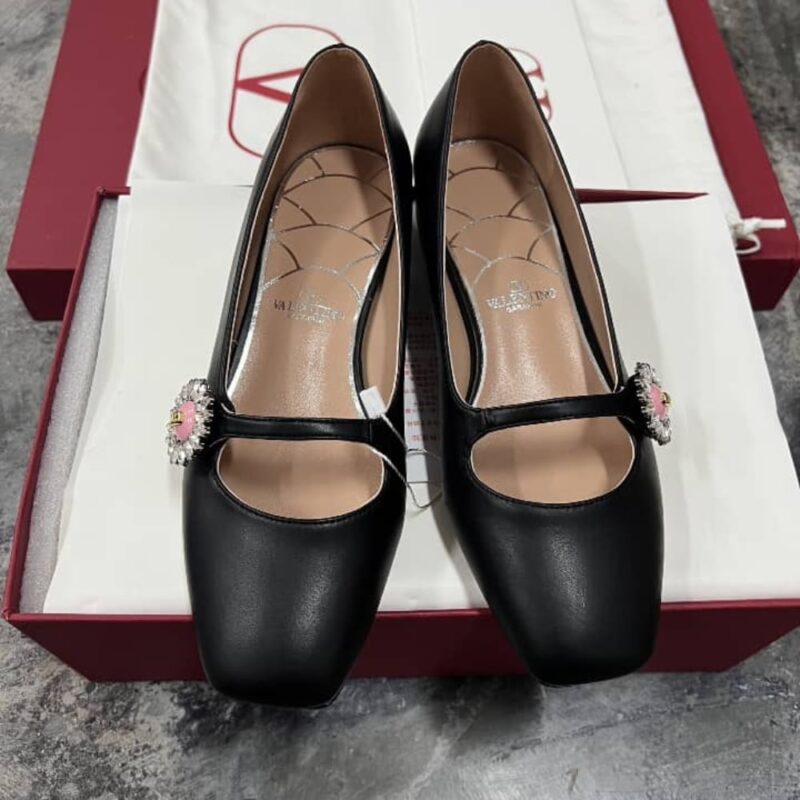 Alternative view of VALENTINO MARY JANE PRESHOES BALLERINA IN KIDSKIN WITH JEWEL BUTTON BLACK 6W2S0LL7DHS 9TJ