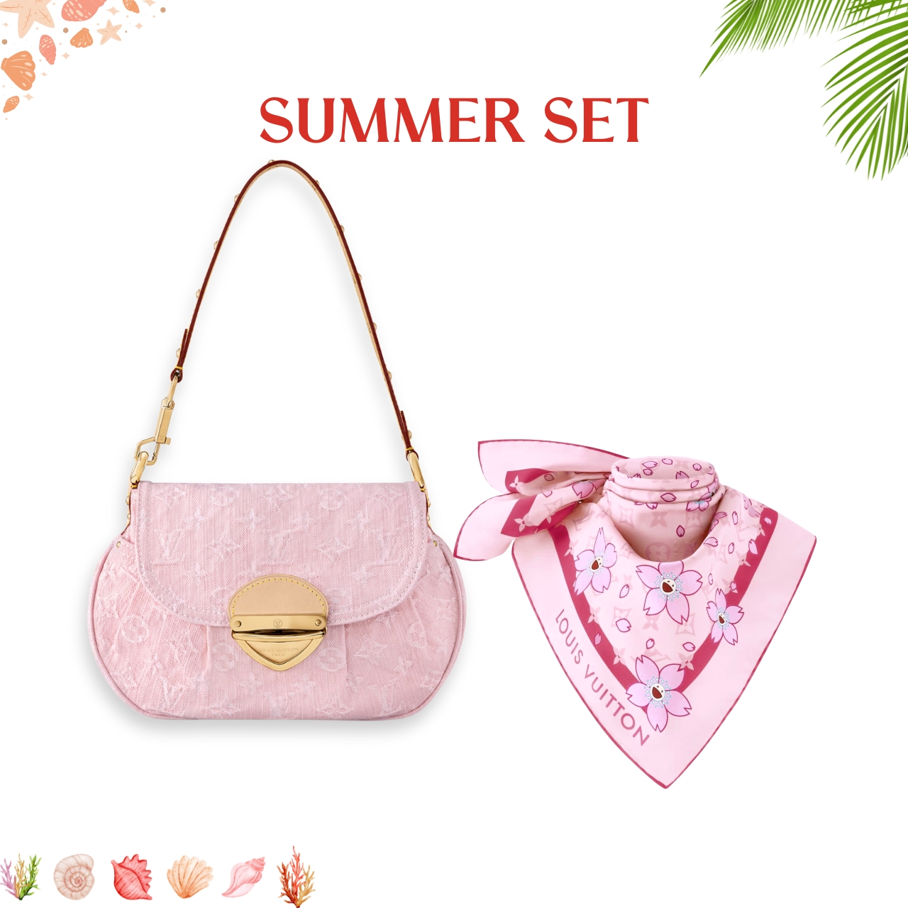 Summer Set: Louis Vuitton Sunset Washed Pink 27Cm And Map In Rose Clair 70Cm