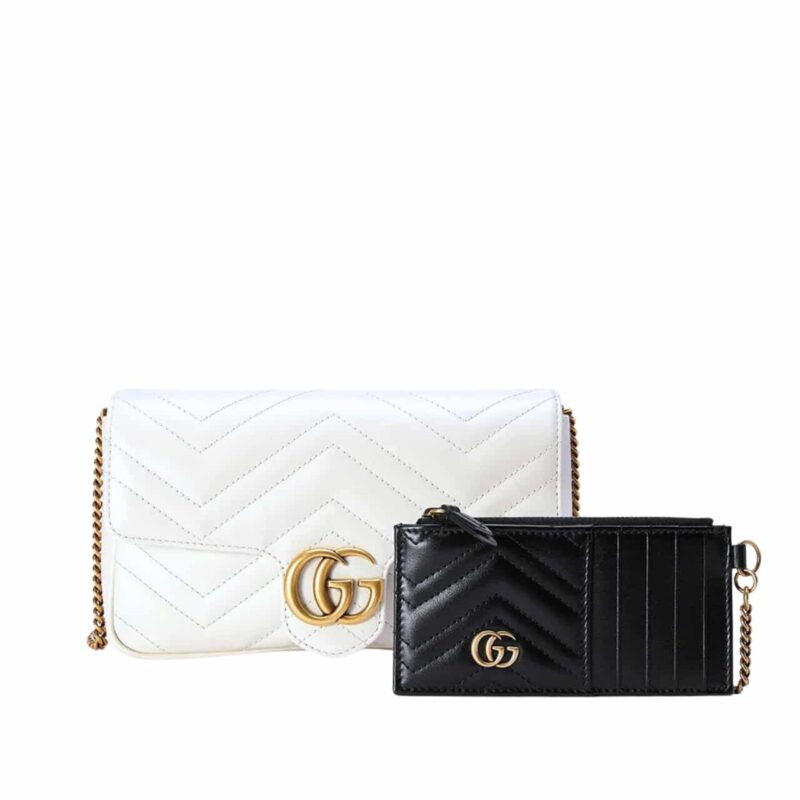 GUCCI GG MARMONT MINI BAG WITH CARDHOLDER WHITE 21CM ‎751526 AACCE 9053
