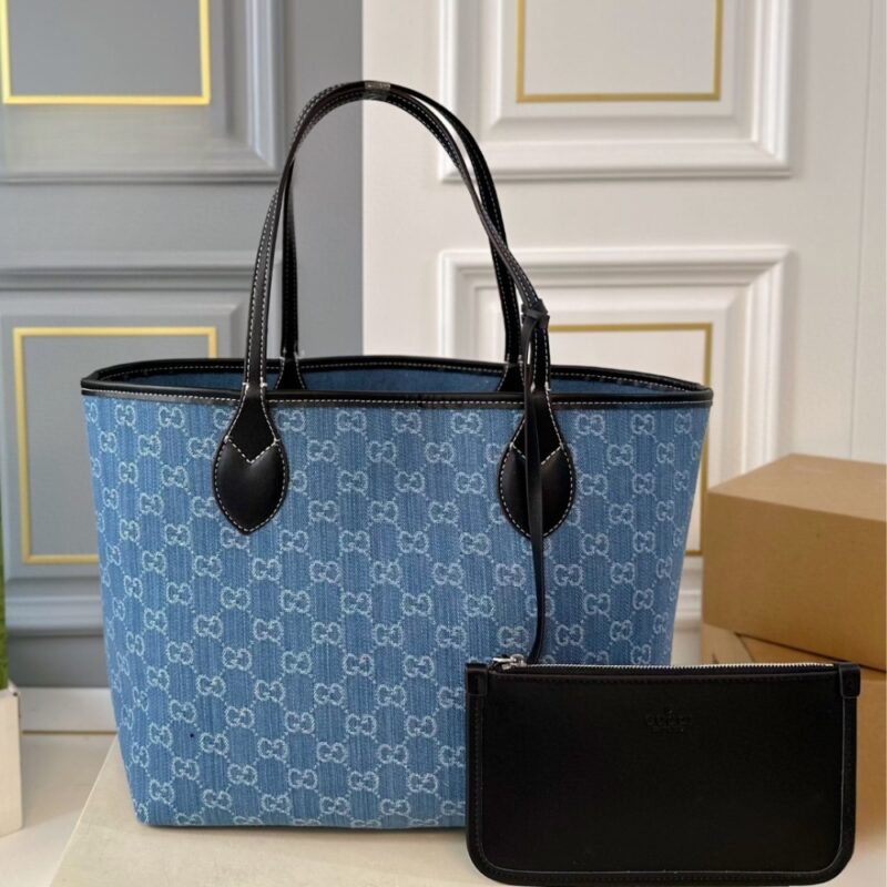 Alternative view of GUCCI TOTISSIMA LARGE TOTE BAG DENIM BLUE AND BLACK 30CM