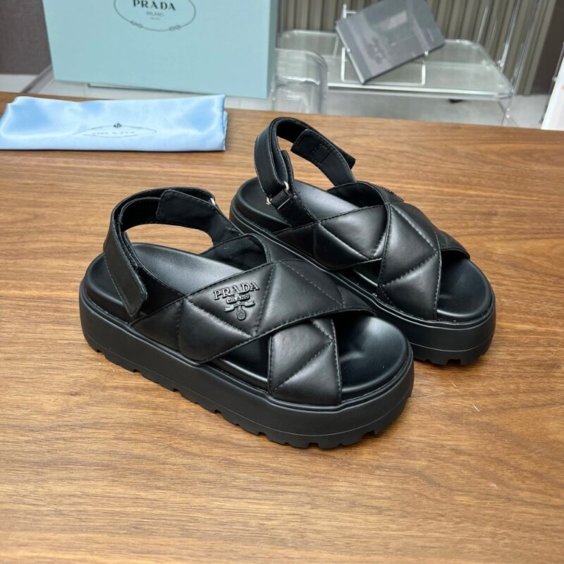 Alternative view of PRADA NAPPA LEATHER CRISSCROSS FLATFORM SANDALS BLACK 1XZ777 038 F0002 F 045