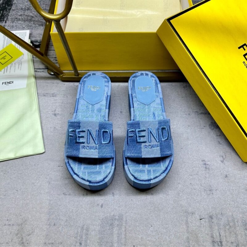 Alternative view of FENDI SUNSHINE FLATFORM SLIDES LIGHT BLUE DENIM  8R8515ASB5F1STD