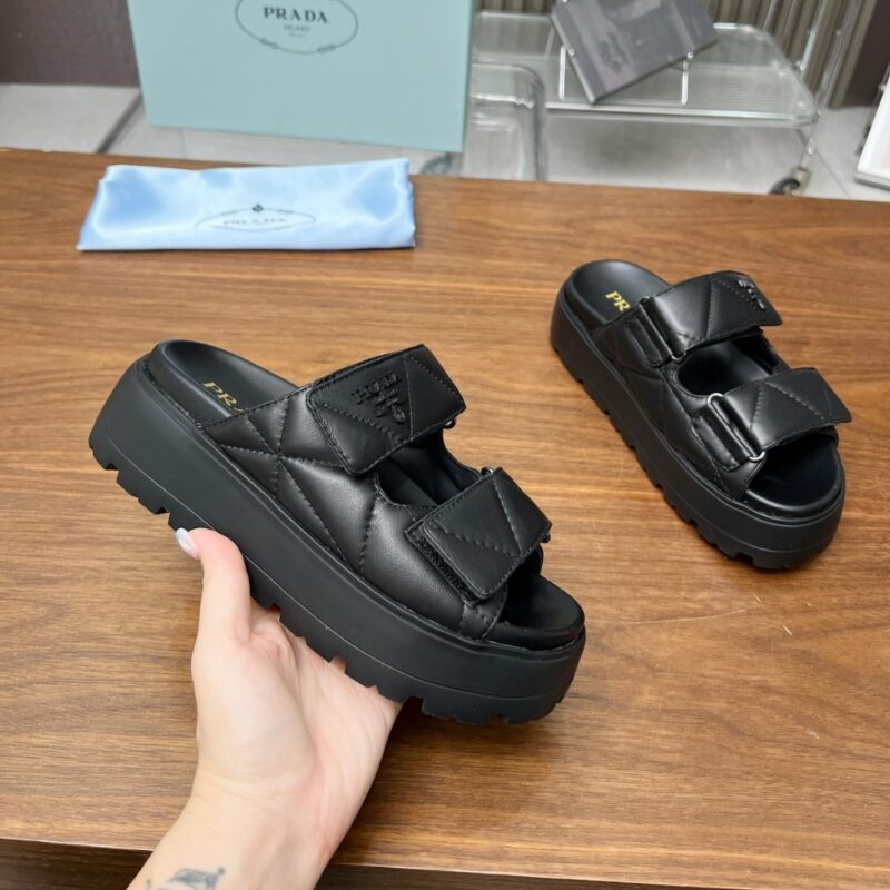 Alternative view of PRADA QUILTED LEATHER PLATFORM SANDALS BLACK