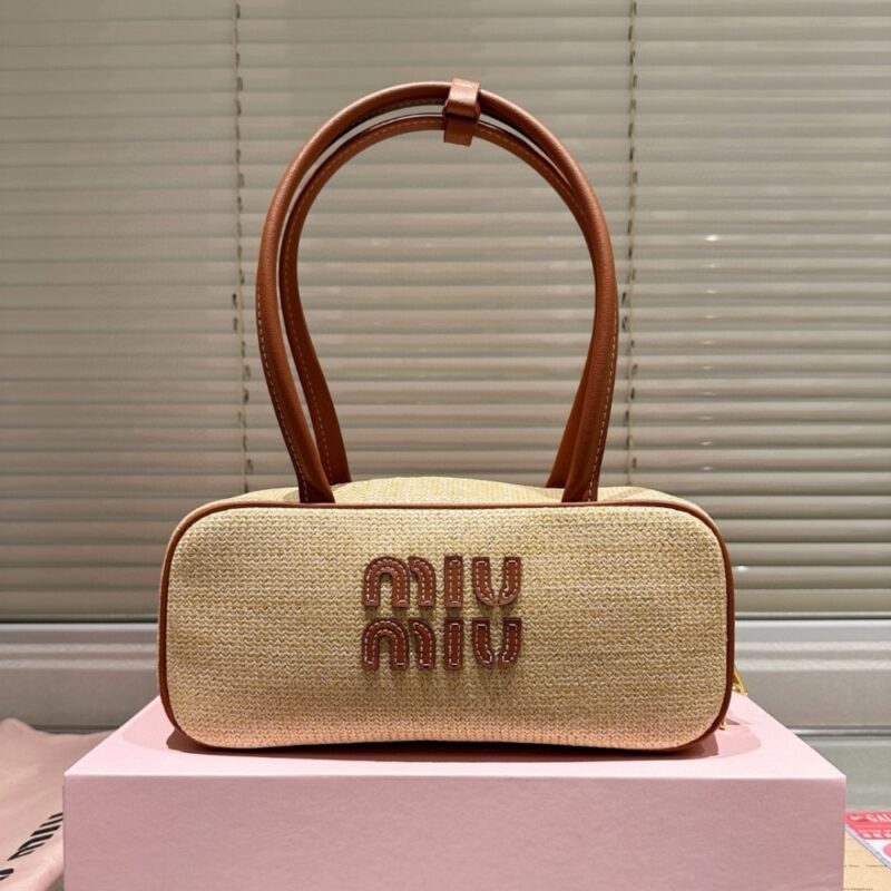 Alternative view of MIUMIU WOMEN'S CANVAS AND LEATHER BAG NATURAL BEAU 27CM