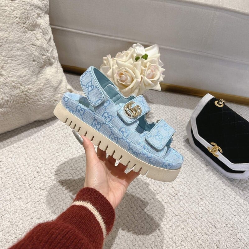 Alternative view of GUCCI WOMEN'S SANDAL WITH DOUBLE G LIGHT BLUE 816630 FAD9G 4956