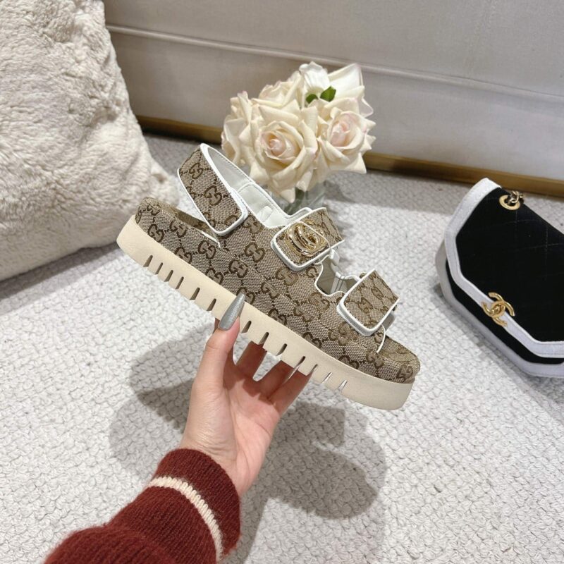 Alternative view of GUCCI WOMEN'S SANDAL WITH DOUBLE G BEIGE 816630 FAD9F 9753