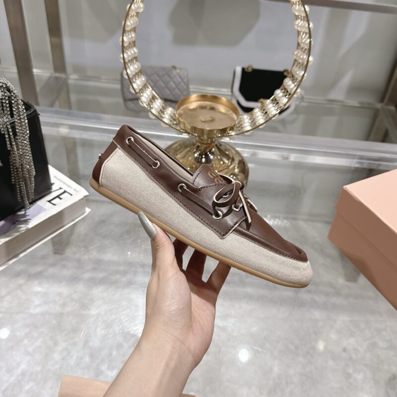Alternative view of MIUMIU CANVAS AND BLEACHED LEATHER BOAT SHOES BEIGE 5D376E 3LQM F0J51 F 005