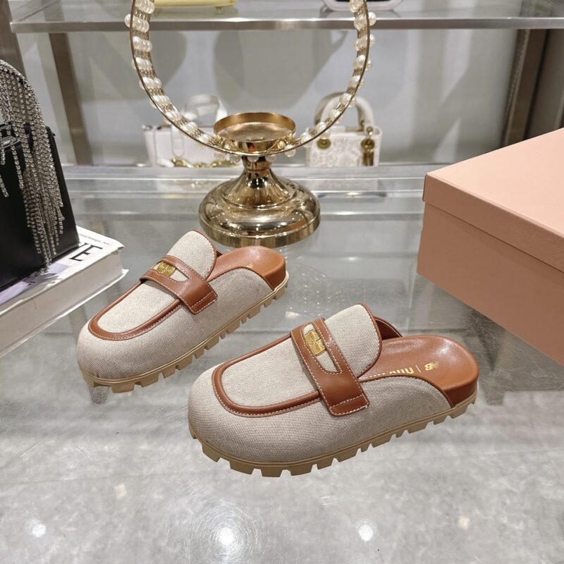 Alternative view of MIUMIU CANVAS AND LEATHER MULES BEIGE 5D377E Q1D F062F F 010