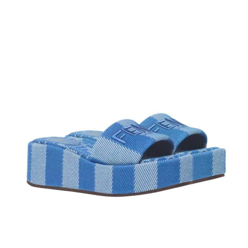 FENDI SUNSHINE FLATFORM SLIDES LIGHT BLUE DENIM 8R8515ASB5F1STD