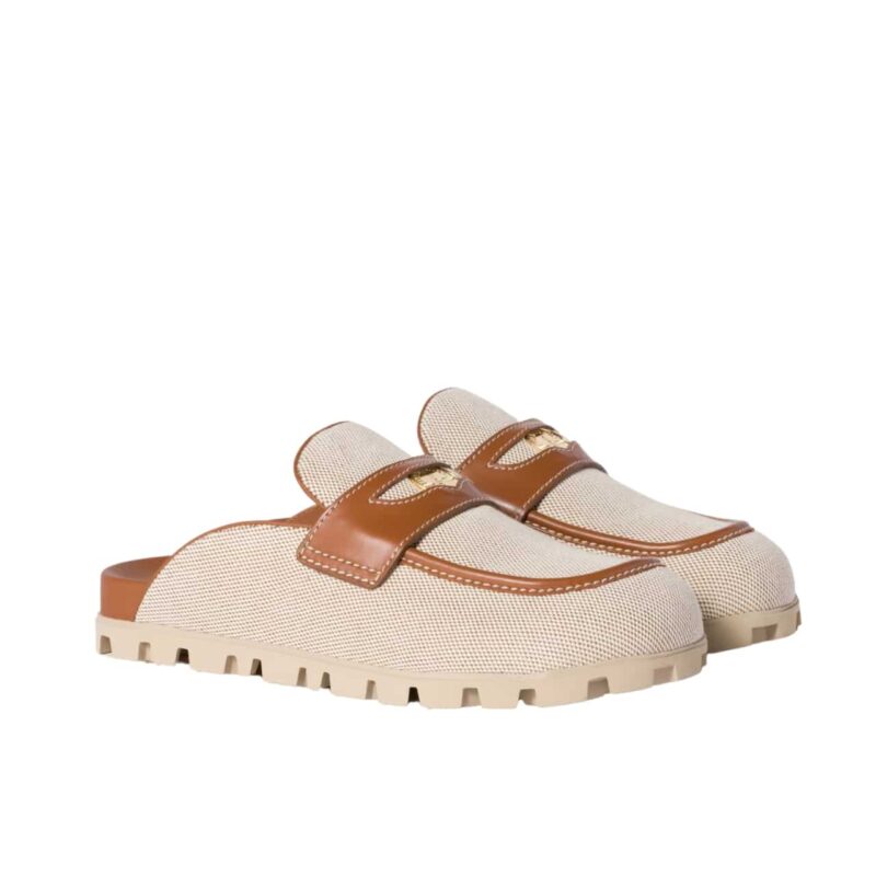 MIUMIU CANVAS AND LEATHER MULES BEIGE 5D377E Q1D F062F F 010