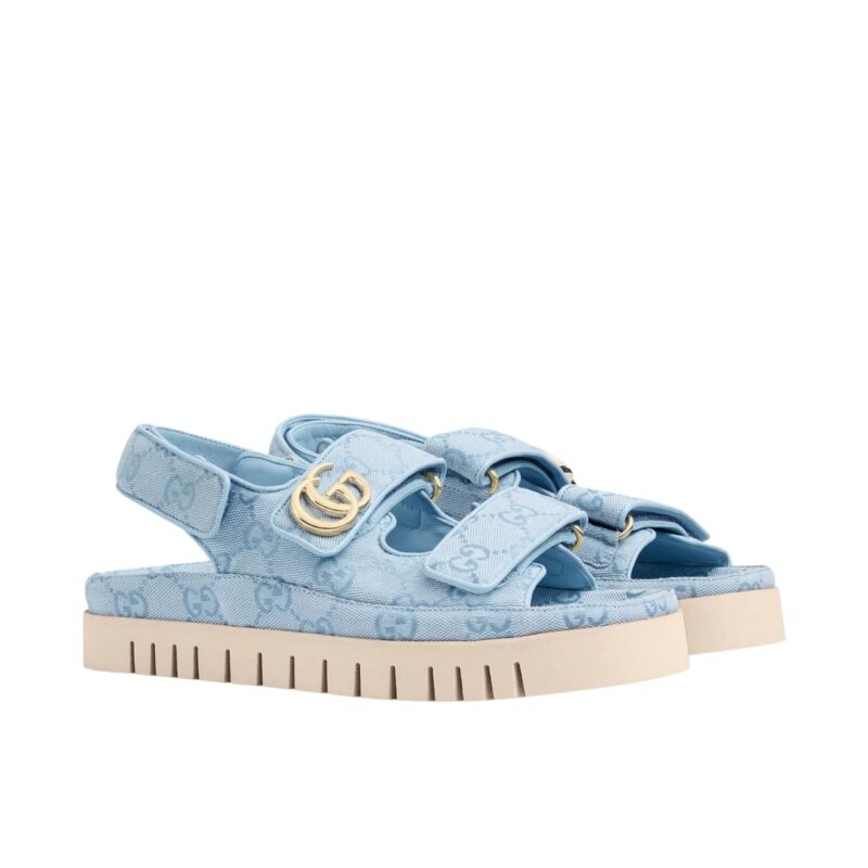 GUCCI WOMEN'S SANDAL WITH DOUBLE G LIGHT BLUE 816630 FAD9G 4956