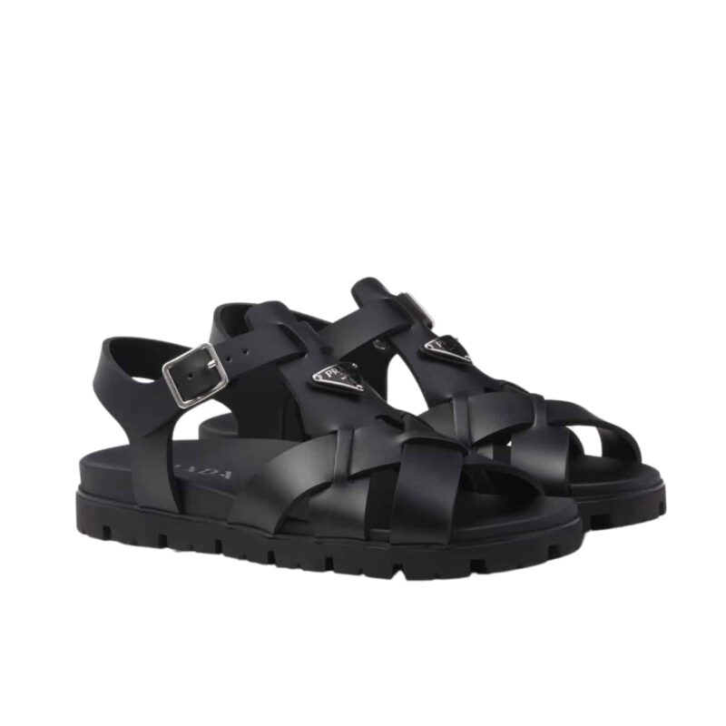 PRADA CRISSCROSS RUBBER SANDALS BLACK 2X3118 3LKK F0002 F G000