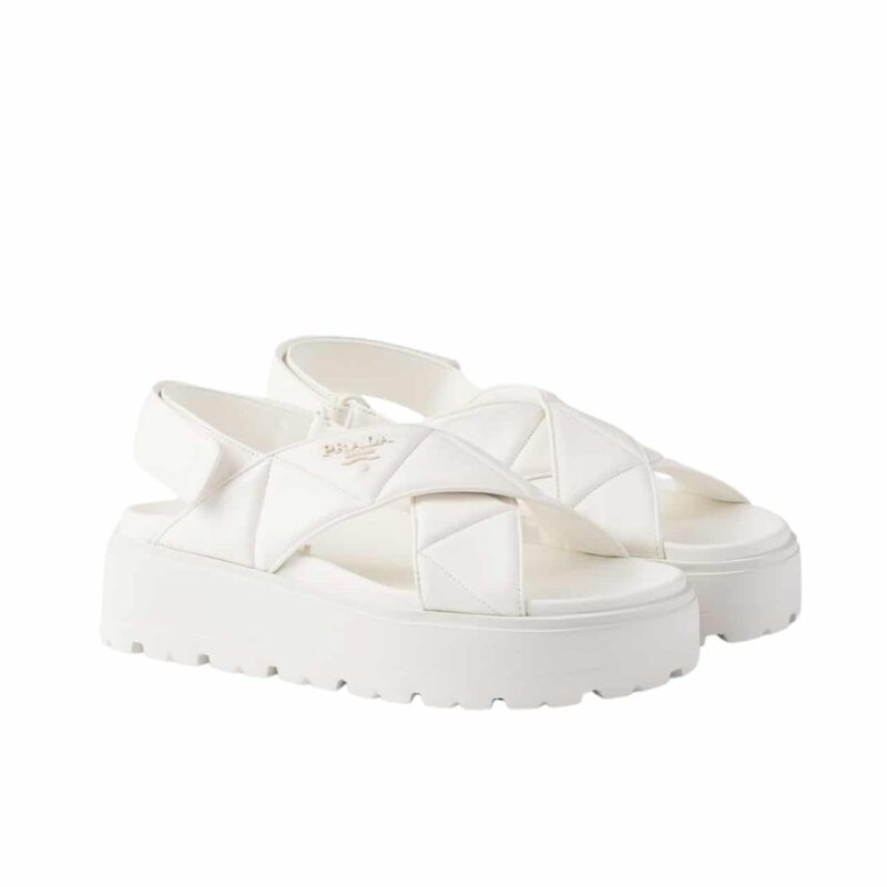 PRADA NAPPA LEATHER CRISSCROSS FLATFORM SANDALS IVORY 1XZ777 038 F0304 F 045