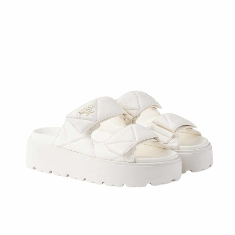 PRADA QUILTED LEATHER PLATFORM SANDALS WHITE