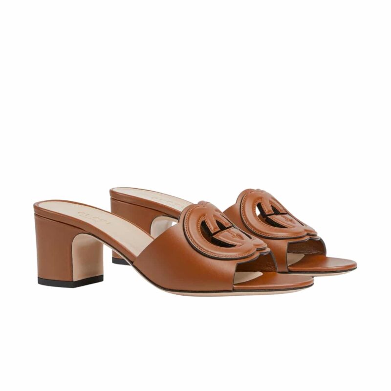 GUCCI WOMEN'S INTERLOCKING G SLIDE SANDAL BROWN 782413 AAAZG 2535