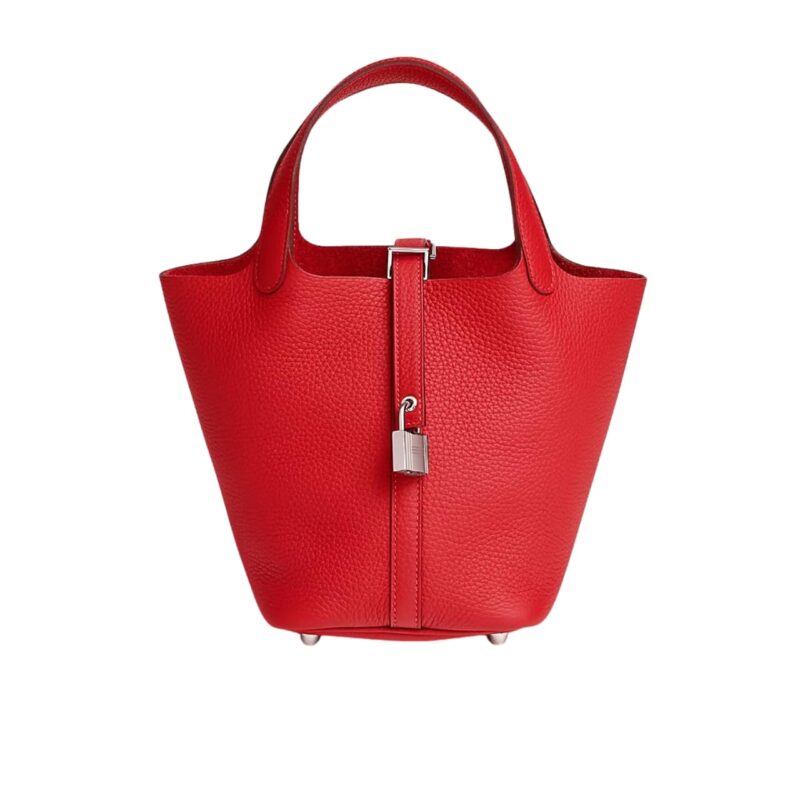 HERMES PICOTIN LOCK 18 BAG RED WITH SILVER 18CM