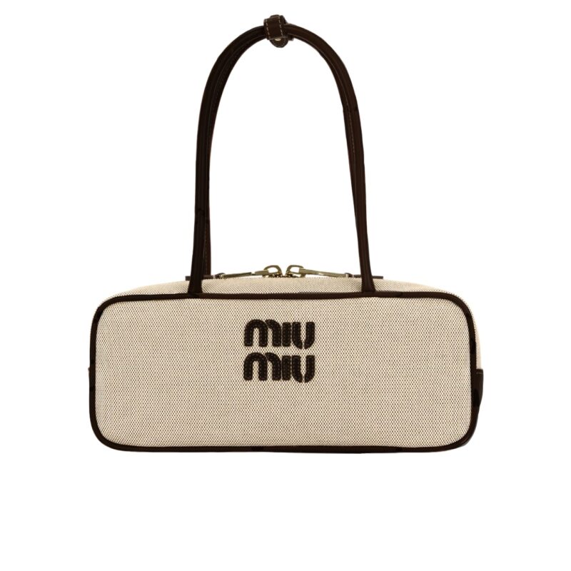 MIUMIU WOMEN'S CANVAS AND LEATHER BAG BLACK 27CM
