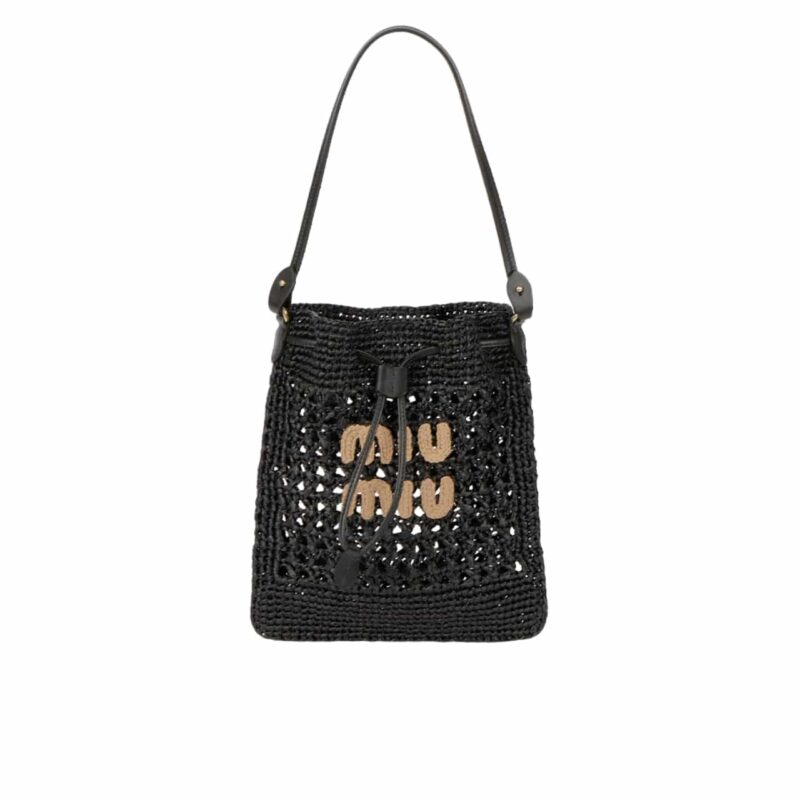 MIUMIU WOVEN FABRIC MINI BAG BLACK 22CM 5ND016 2DO1 F0889