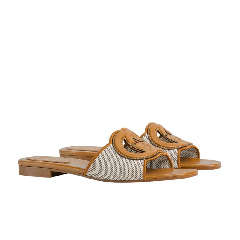 GUCCI WOMEN'S INTERLOCKING G SLIDE SANDAL BROWN 835723 FAEA0 9562