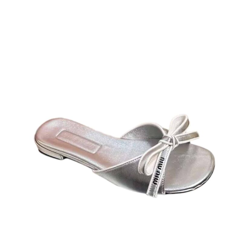 MIUMIU MORDORÉ NAPPA LEATHER SANDALS WITH BOW SILVER