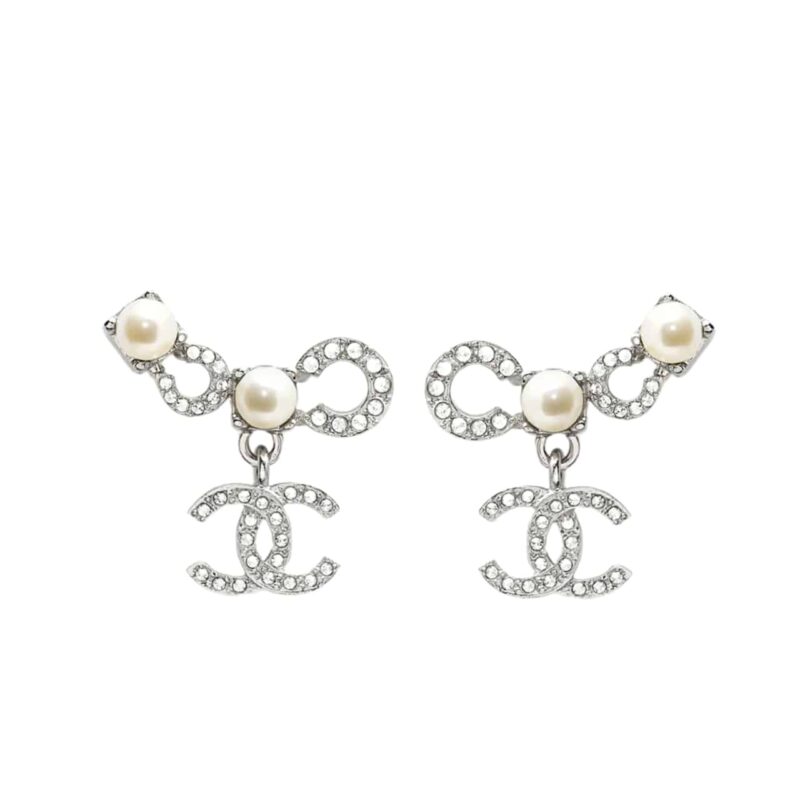 CHANEL EARINGS  PEARLY WHITE AND CRYSTAL SILVER ABF732 B20573 U0937