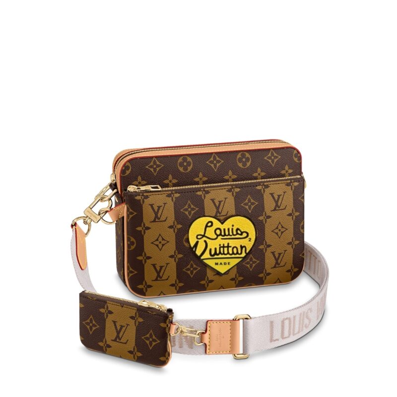 LOUIS VUITTON TRIO MESSENGER BAG MONOGRAM STRIPES BROWN 25CM M45965