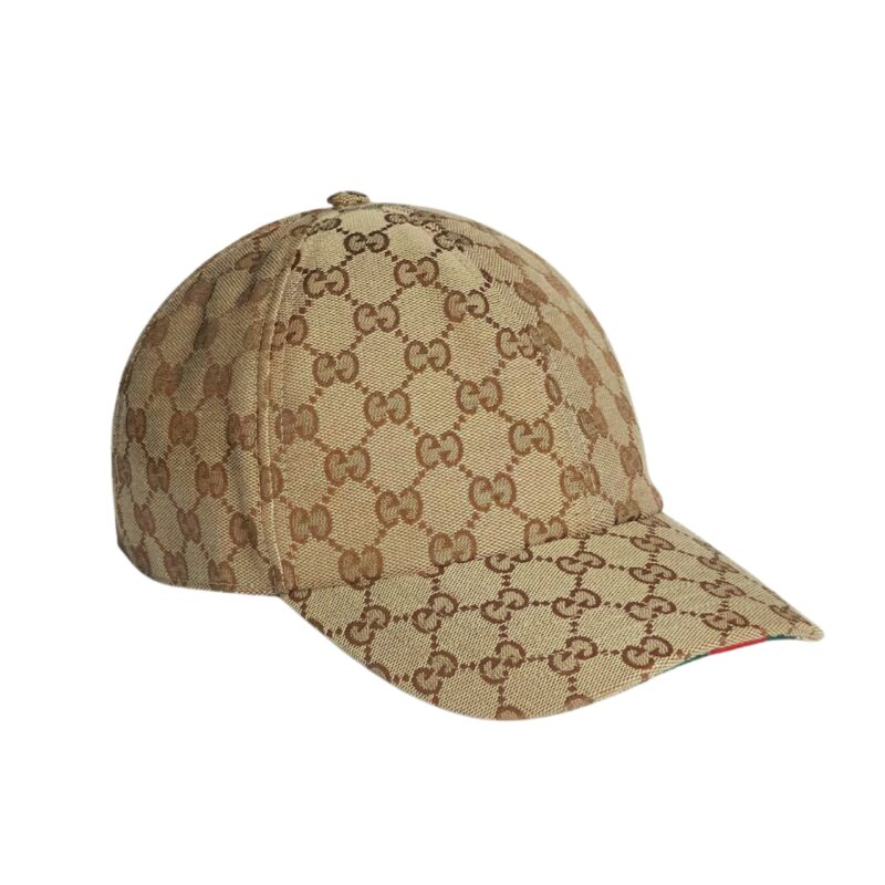 GUCCI GG CANVAS BASEBALL HAT CAMEL AND DARK BROWN 807834 4HBA8 9766