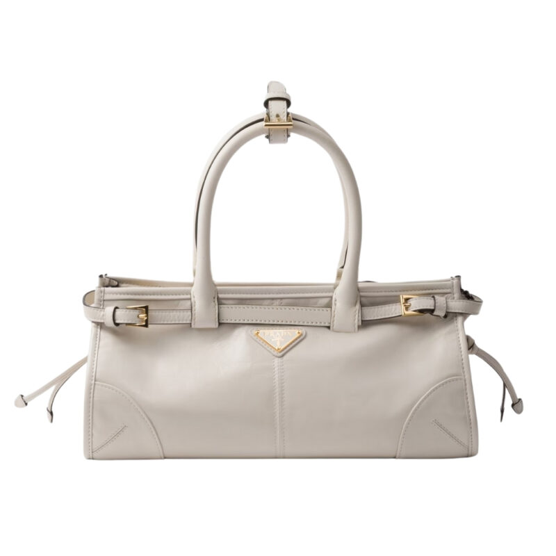 PRADA BONNIE MEDIUM LEATHER HANDBAG WHITE 32CM 1BA426 2CYR F0PG7 V MOO