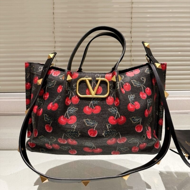 Alternative view of VALENTINO GARAVANI VLOGO SIGNATURE CHERRYFIC MOTIF BAG BLACK 26CM