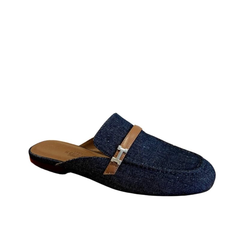 HERMES LENA MULE DENIM DARK BLUE