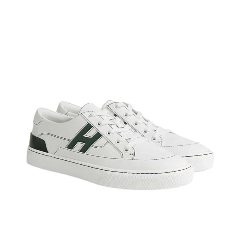 HERMES DEEP SNEAKER BLANC AND VERT BOUTEILLE H251837ZH14400