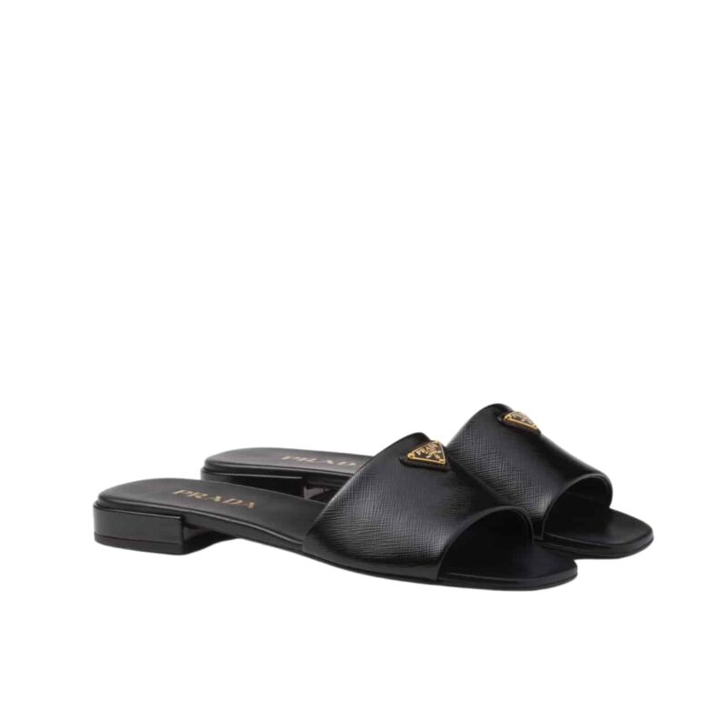 PRADA SAFFIANO PATENT LEATHER SLIDES BLACK 1XX730 3A9S F0002 F 010